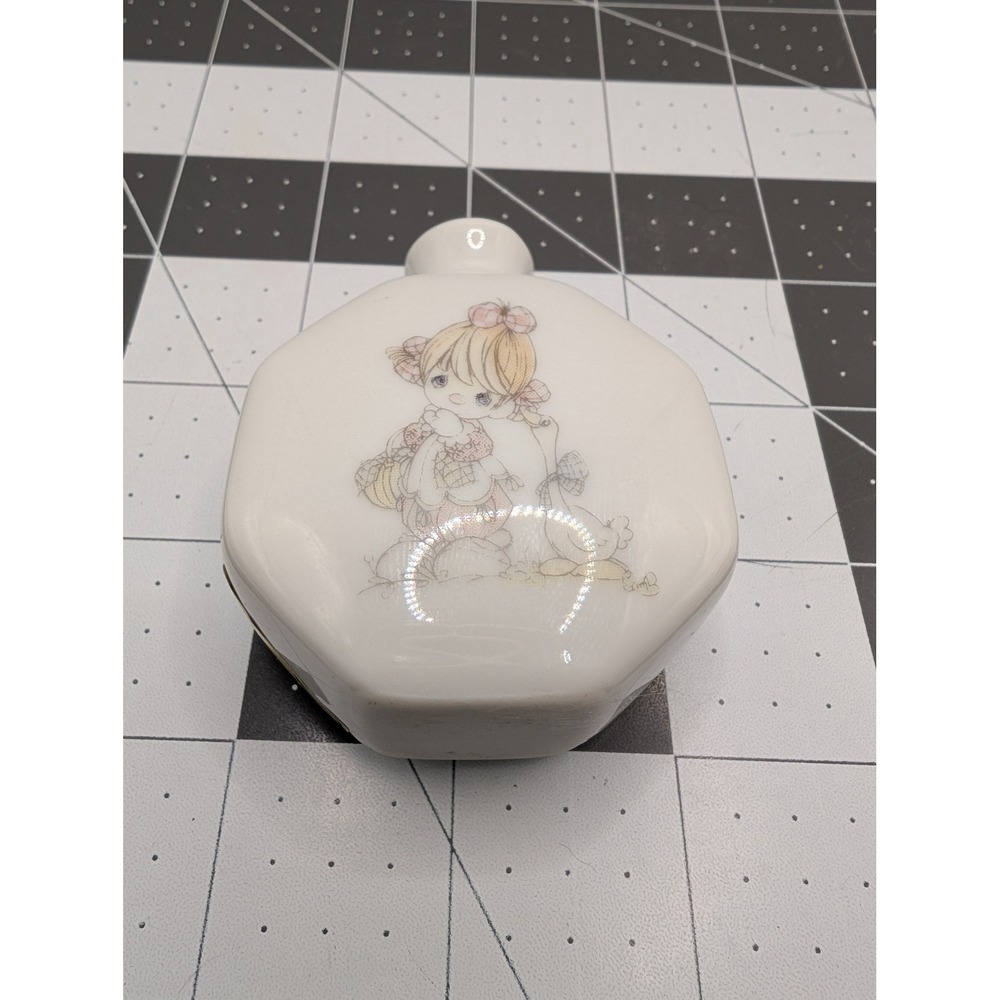 Enesco Precious Moments Porcelain Bud Vase Hexagon Girl Goose Japan 1985